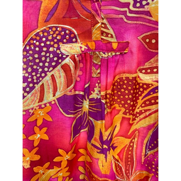 Boo Gemes cotton silk floral Hawaiian thin tunic blouse colorful cruise size L - Picture 4 of 12